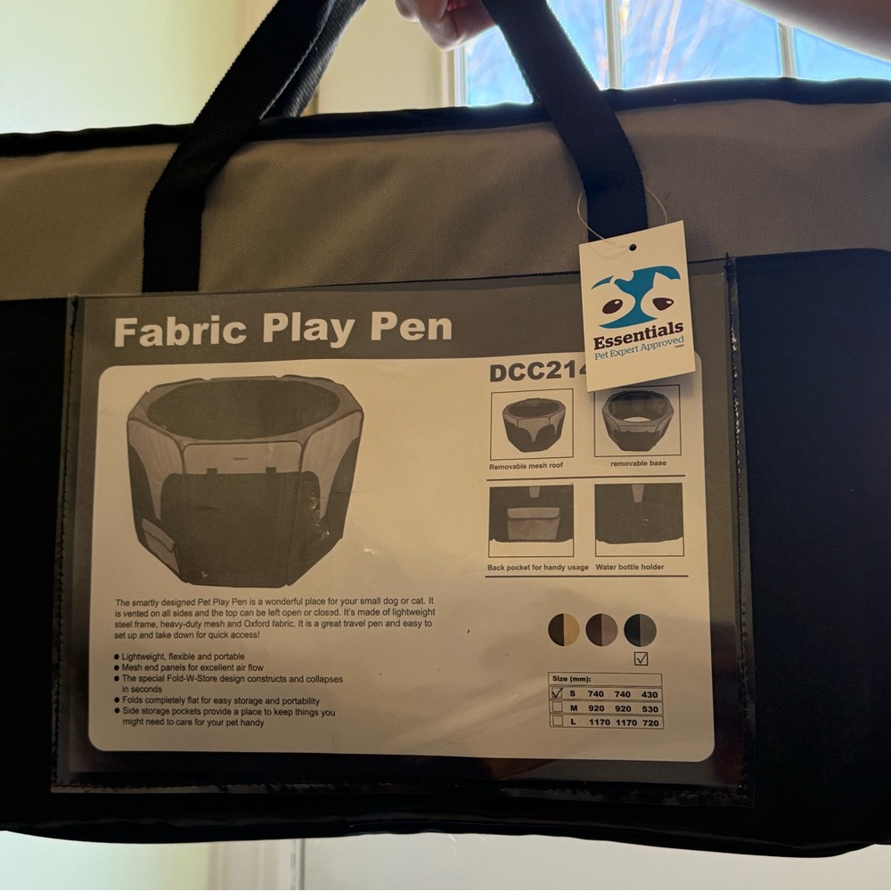 Fabric Pet Playpen Grey/Black Small